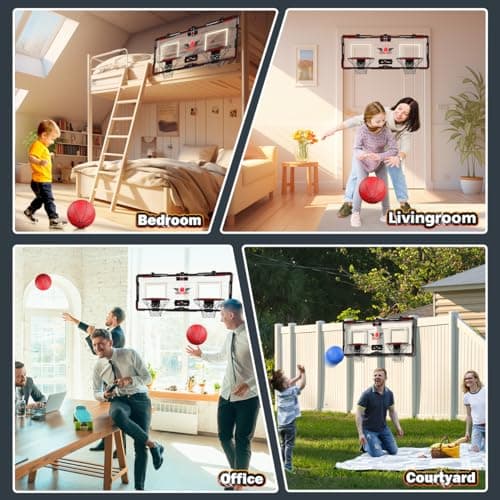 Vatos 2 Joueurs Panier de Basket Interieur,Mini Cerceau de Basket-Ball avec Le Tableau d’Affichage,4 Boules, Pompe, Cadeaux de Jouet de Basket-Ball pour Le Bureau à Domicile d’Enfants en Plein Air