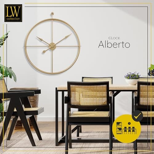 LW Collection Horloge Murale Alberto Or 80 cm - Grande Horloge Murale Industrielle en Métal - Horloge Murale Moderne - Mouvement Silencieux - Horloge Silencieuse