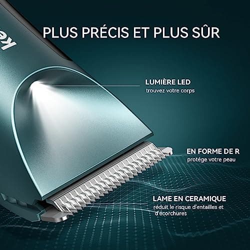 kensen Tondeuse Corps Homme, Tondeuse Intime Homme, Tondeuse Homme Partie Intime Étanche IPX7 Autonomie 120min Rechargeable par USB avec Lumière LED pour Aisselles, Aines, Poils Intimes (Vert)