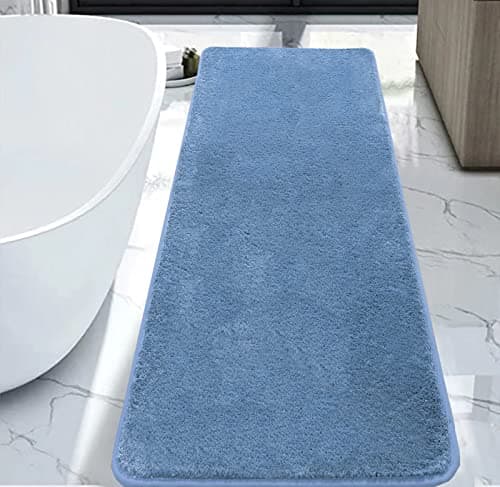 Rururug Tapis Salle de Bain, Tapis de Bain Bleu 50x120cm, Microfibre Tapis Absorbant Antidérapants Lavable en Machine