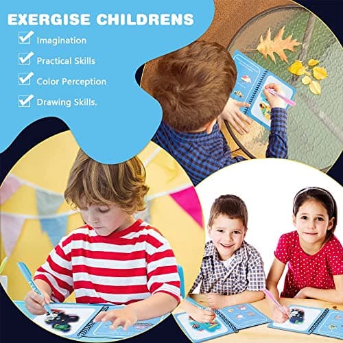 4 magic"Pack de 4 Livres d'Eau Magiques - Livre de Coloriage Magique pour Enfants en Voyage, Coloriage Magique, Livre Magique, Livre de Dessin Magique, Livre Peinture Magique à l'Eau."