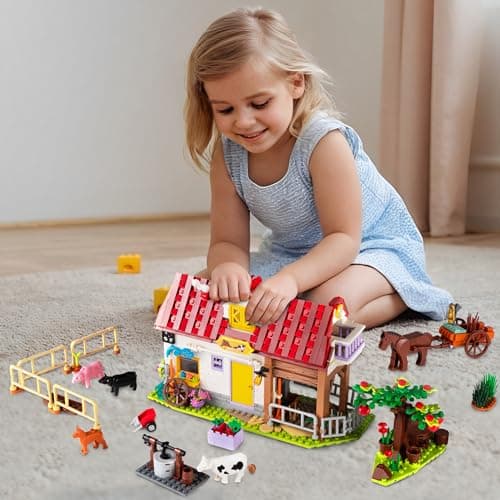 Construction de Ferme, 649 PCS Comprend Ferme, Puits, Charrette à Cheval, Arbres Fruitiers, Jeu Kit de Friends Maison de Ferme, Cadeau pour Enfants Fille et Garçons de 6 7 8 9 10 11 12+
