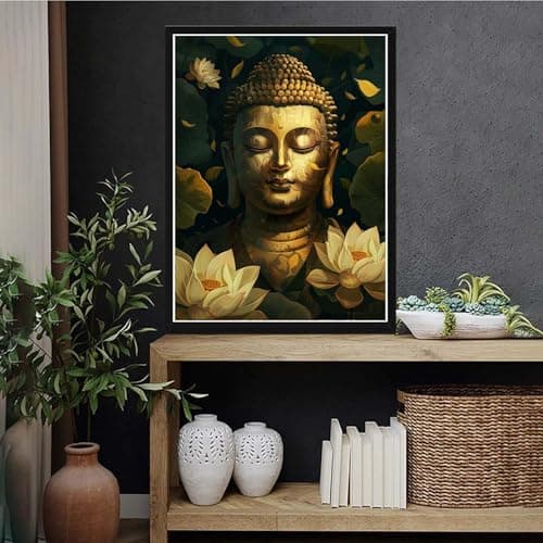VAIIEYO 5D Diamond Painting Adulte Bouddha, Peinture Diamant Religion, Diamond Painting Adulte Canevas Diamant kit Complet Point De Croix Broderie Salon Chambre Autocollant Mural Décoration 30x40cm-3