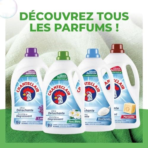 Chanteclair - Lessive Liquide Concentrées Musc Blanc, Enrichie au Dégraissant, Ultra Détachantes et Efficaces aussi à Froid, 40 lavages - 1800 ml x 3