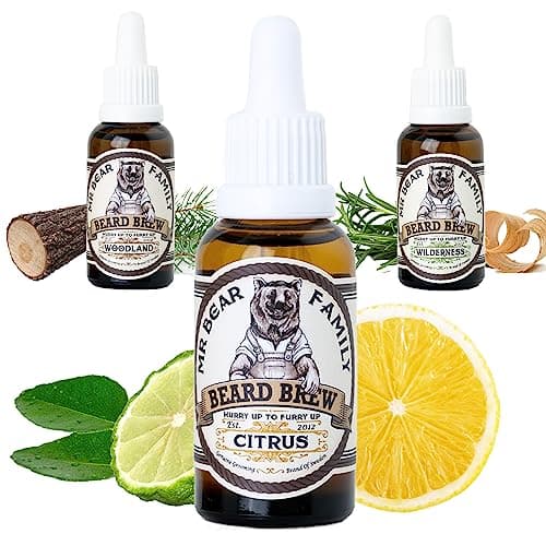 Huile barbe Hommes Mr Bear Family - Citron - Entretient la barbe - Huile pour pousse de la barbe hydratante à l’huile de Jojoba & d’Argan - Huile à barbe Hommes - Soin barbe hydratant Homme 30 ml