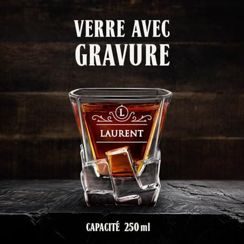 Maverton Verre à Whisky avec Gravure - Cadeau Homme - Cadeau personnalisé pour homme - Verre a Whisky Élégant pour Lui - Cadeau Noel - au Design Unique - Classique