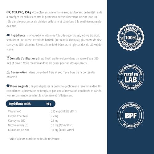 Nature's Finest Cell PRO | Formule Anti-Âge Avancée | Nourrit et rajeunit la peau | Prend en charge la santé et la vitalité cellulaires optimales | Végétalien | Qualité testée par des tiers