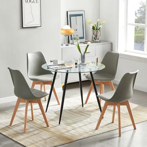 IPOTIUS Table à Manger en Verre Scandinave Table Ronde 80cm pour 2 à 4 Personnes, Pieds en Bois 80x75cm Noir