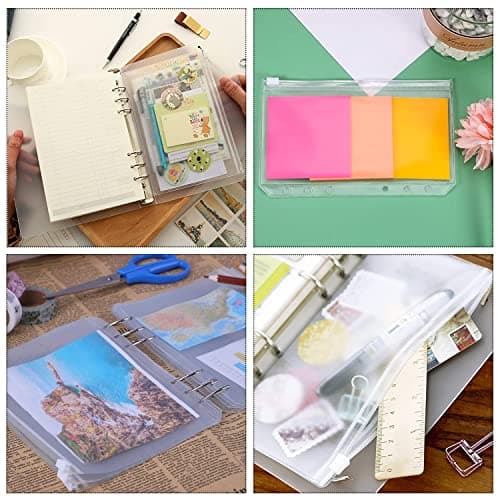 12PCS A5 Taille 6 Trous Pochettes Classeur en Plastique 6 Trous Sacs Zippés à Feuilles Mobiles Dossiers à Glissière des Dossiers Imperméable
