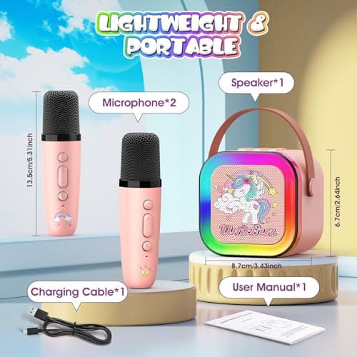 Dromlag Karaoke Enfant, Licorne Fille Cadeau Noel Enfant Jouet Enfant 3-12 Ans Micro Karaoke Cadeau Fille 4-12 Ans Karaoke Adulte Jouet Fille 3-12 Ans Microphone Karaoke