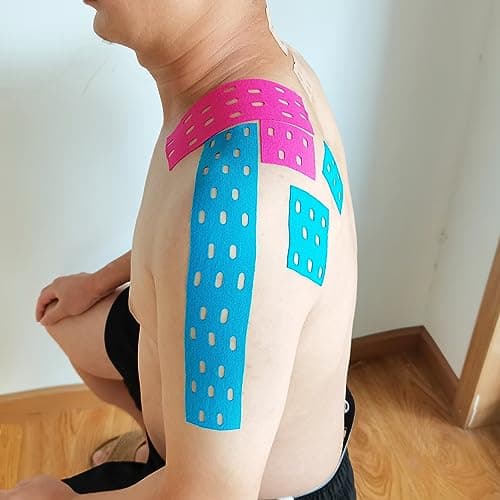 2 Rouleaux Bande Kinesiologie - Perforée Bande Muscle Sport Strap Bandage Autoadhésif Etanche Elastique Kinesiotape Bodytape 5 cm x 5 m Rouge Beige
