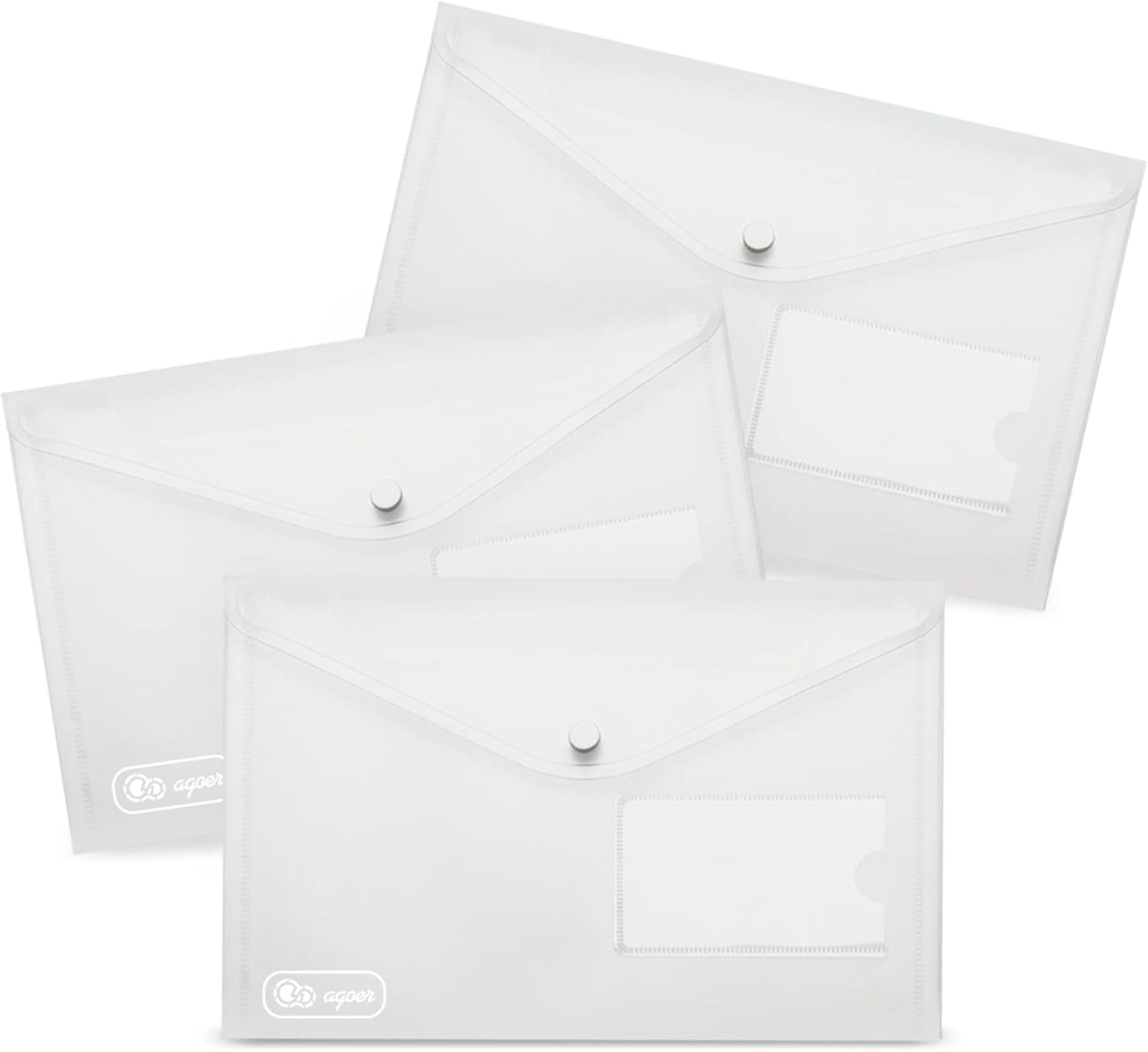Agoer Pochette Plastique A5, Lot de 20 Pochettes Plastiques Transparentes A5 pour Dossiers, Pochette à Bouton Pression avec Porte Carte Pochettes pour l'école et le Bureau