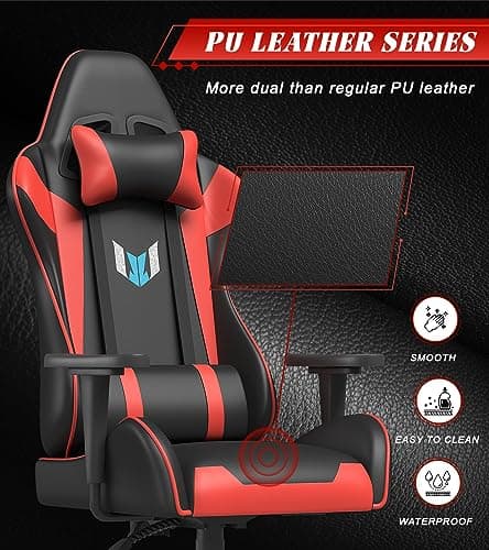 bigzzia Chaise Gaming Chaise Bureau, 155 Degrés PU Cuir Fauteuil de Bureau Ergonomique (sans Repose-Pieds, Rouge)