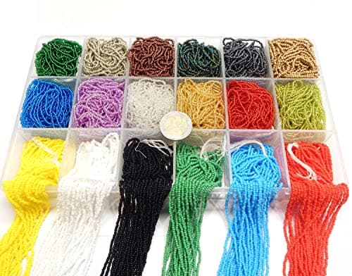 Preciosa Ornela Lot de 81 000 perles de rocaille en verre tchèque 11/0 sur plusieurs brins 18 couleurs avec boîte de perles
