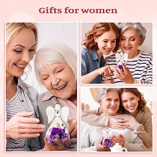 Sunia Cadeau Femme Noel, Rose Eternelle Cadeau Maman Noel, Ange Figurine en Verre avec Fleur Eternelle,Cadeau Maman Mamie, Cadeau Anniversaire Femme, Cadeau Noel Saint Valentin,Ange Gardien Vraie Rose