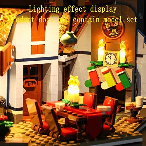 GEAMENT Jeu De Lumières (Télécommande) Compatible avec Lego Winter Village Collections Santa's Visit - Kit D'éclairage LED pour Creator 10293 (Modèle de Bloc Non Inclus)