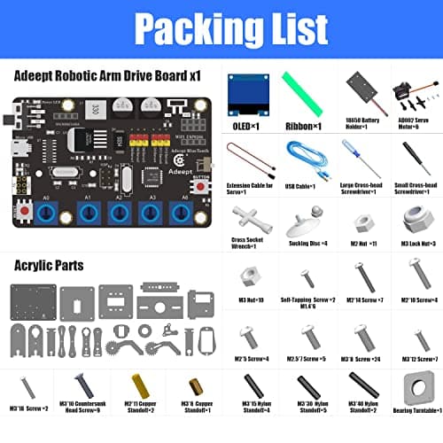 Adeept Kit de Bras robotique 5-DOF Compatible avec Arduino IDE | Kit de Robot à Monter soi-même | Kit de Bras de Robot Vapeur avec écran OLED | Code de Traitement et tutoriel PDF