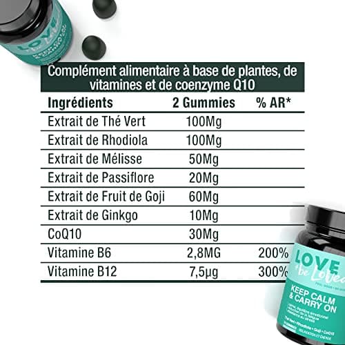 Gummies Anti-Stress et Vitalité “Keep Calm & Carry On” | 42 Gommes Vegan | Complément Alimentaire | Calme et Sérénité | Réduction de la Fatigue Mentale et Physique | Made in France | Love and be Loved
