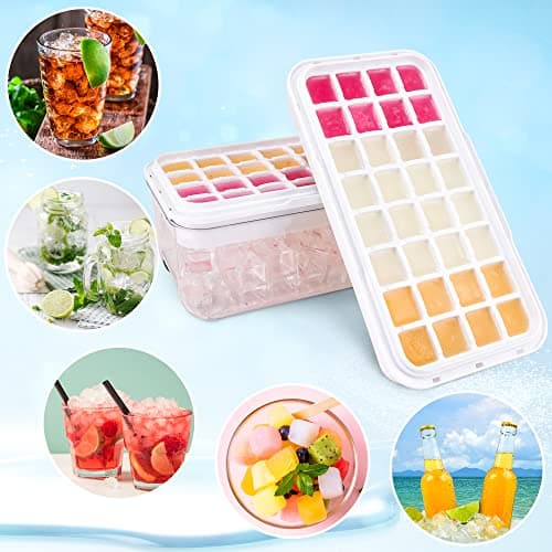 Lot de 64 bacs à glaçons avec couvercle et récipient, pressez simplement pour libérer la glace, refroidir vos cocktails, whisky, café, 2 bols, 1 seau à glace et pelle (noir)