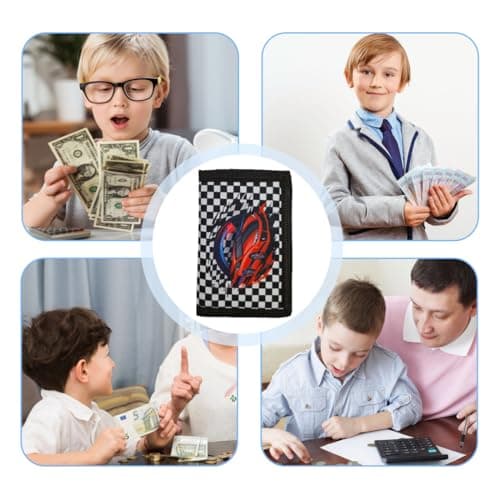 XPEX 1 Pièces Porte Monnaie Enfant Avec Chaîne, 12*8*1Cm Portefeuille Enfant Rfid, Orte Monnaie Pour Enfants Pour Garçons Et Filles, Portefeuille De Dessin Animé Avec Fermeture Éclair (bloc,C) (D)