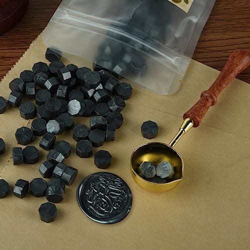 ASTARON 300 perles de cire pour cachet de cire, kit de cire octogonale avec 1 cuillère pour faire fondre la cire pour les invitations, les enveloppes, les paquets de vin et les emballages cadeaux