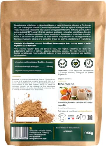 Cordyceps en Poudre Bio 50G | Qualité Supérieure | Anti-fatigue, Anti-stress, Énergie, Immunité