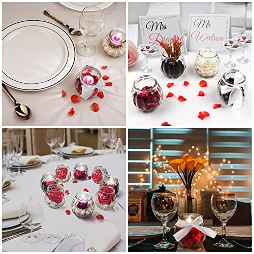 Belle Vous Photophore Verre Transparent pour Bougies Chauffe-Plat avec Ruban Blanc (Lot de 12) - Bougeoir Mariage, Fêtes, Décoration de la Maison, Centres de Table et Cadeaux