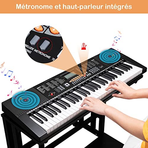 Alightup Piano à Clavier Électrique Portable 61 Touches avec Haut-Parleurs Intégrés Écran LED Casque Microphone Support de Partition
