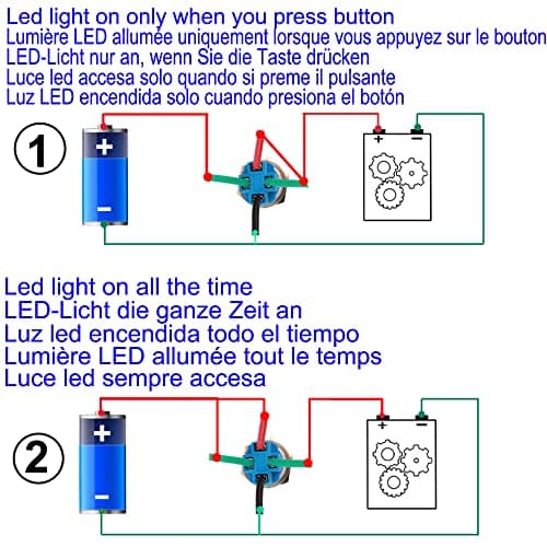 Gebildet 2pcs 12mm Autobloquant Interrupteur, Acier Inoxydable Verrouillage Bouton Interrupteur, Normalement Ouvert SPST 12V-24V 3A Interrupteur à Levier Étanche avec Fiche à Douille (Bleue+Rouge)
