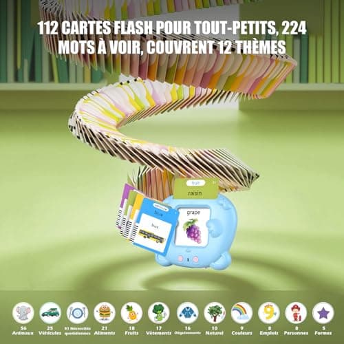 Cartes Flash Parlantes Cartes éducatives pour Enfants Talking Flash Cards 112 Feuilles 224 Mots De 3+ Ans Montessori Jouets éducatifs pour Enfants Cadeaux d'anniversaire pour Enfants(Bleu)