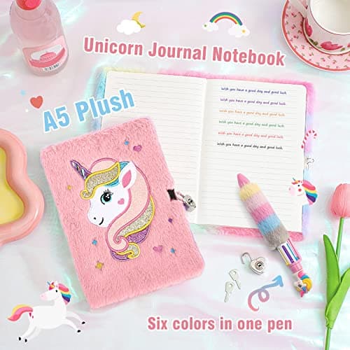 Cooyou Journal Intime Licorne Fille avec Cadenas, Carnet Secret pour Fille en Peluche Comprenant une Cahier A5 et une Licorne Trousse à Crayons, Cadeau Licorne pour Fille 4-12 Ans, Rose