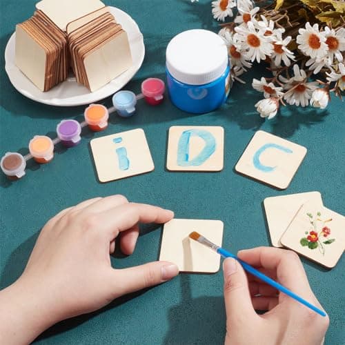 NBEADS 50 Pcs de Bois Non Fini, Carrés de 5x5 cm Tranches de Bois Naturel Vierges Sous-Verres en Bois Non Finis Rectangle Découpes en Bois Vierges pour la Gravure Sur Bois D'Art Gravure Sur Bois