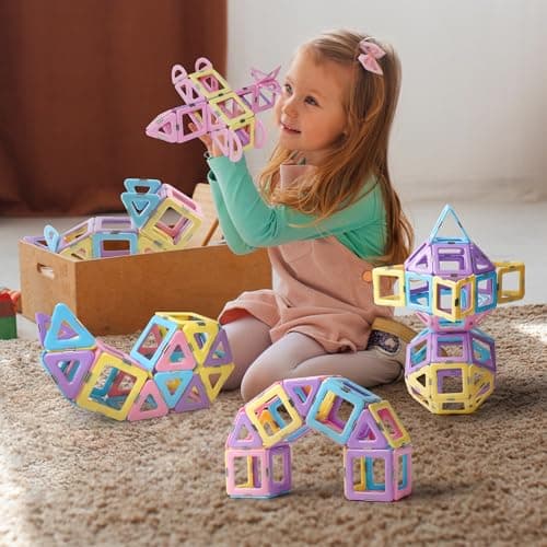Magblock Blocs de Construction magnétiques 52 pièces Blocs de Construction 3D pour Enfants Jouet magnétique éducatif Cadeau pour garçons Filles de 3 4 5 6 7 8 Ans