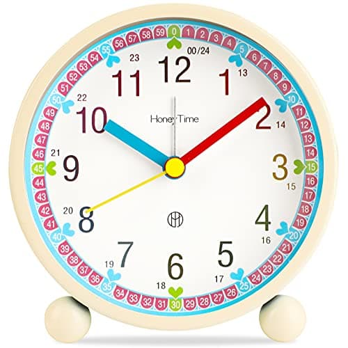 Ayybboo Réveil Enfant Garçon Fille, Réveil Matin Silencieux sans Tic-Tac, Original Analogique Alarme Lumineux Snooze Réveil Chevet (coeurblanc)