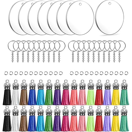 120 pièces Transparent Ronde Porte-clés, acrylique blancs ronds porte-clés, Transparents Porte-Clés Cercle, acrylique blancs porte-clés, Disques Porte-clés Kit pour DIY Porte-Clés Bijoux Accessoires