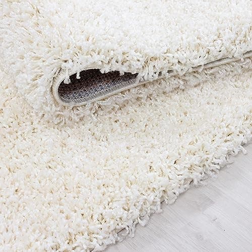 Teppium Tapis de salon moderne à poils longs - 140 x 200 cm - Crème - Moelleux - Facile d'entretien - Pour chambre à coucher, cuisine et salle à manger
