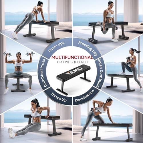 YAMO Banc plat, banc de musculation de 660 kg pour salle de sport à domicile, banc d'entraînement facile à assembler avec embouts de pieds réglables, banc de musculation multifonction pour