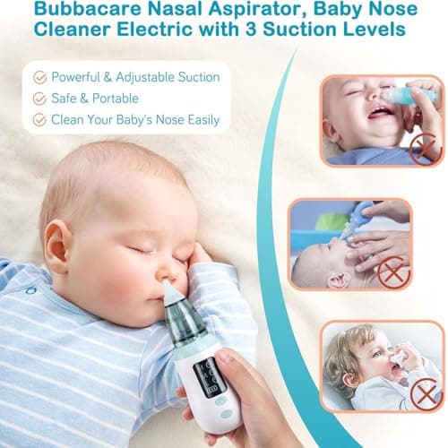 Mouche Bébé Electrique ,Aspirateur nasal bébé nettoyeur de nez électrique et dissolvant de cérumen avec 6 buses réutilisables pour nouveau-nés