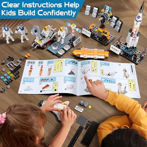 Booyuer Navette Spatiale 8-en-1 Jouet STEM, 415 PCS Kit de Construction Fusée Aérospatiale avec Station Spatiale, Tour de Contrôle et Figurines Astronautes, City Space Cadeau pour Enfants de 6+
