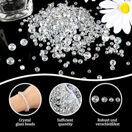Lot de 910 perles en verre à enfiler - Perles à facettes - Perles en verre transparent pour adultes - Fabrication de bijoux, colliers et bracelets (3/4/6/8/10 mm, couleur AB)