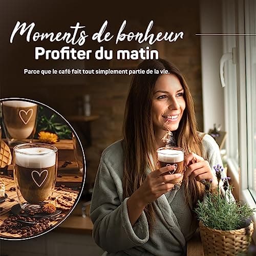 ElbFuchs® Tasses double paroi [4x 350ml] IDÉE CADEAU avec COEUR | Verre double paroi idéaux comme tasse cappuccino ou verre latte macchiato | Tasse à café original | Tasse transparente