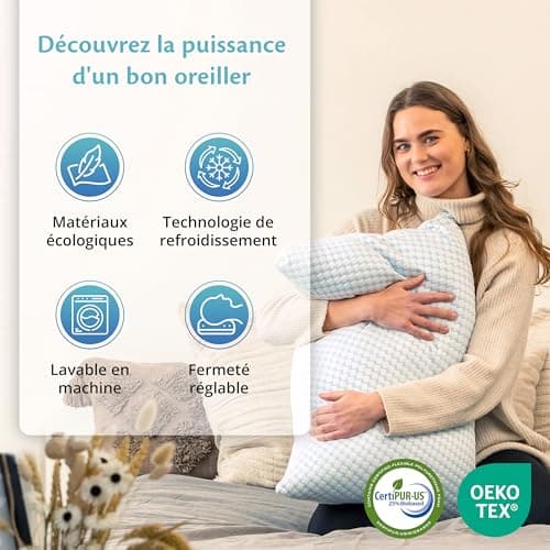 Ella Oreiller Memoire Forme 50x70 cm - Oreiller Ergonomique Cervical – Coussin à Mémoire de Forme pour Les douleurs cervicales - dormeurs sur Le côté, sur Le Dos, sur Le Ventre