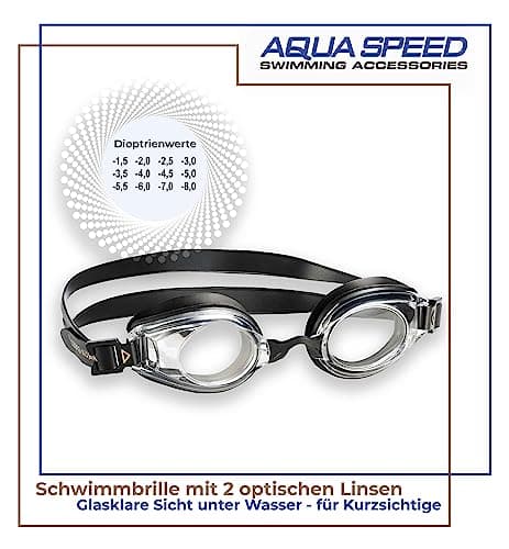 Aqua Speed ® Lumina, Lunettes de Natation avec dioptries de -1,5 à -8,0 / UVA/UVB de 100%, Hauteur:-3.5;Model:Lumina/Noir/Non teinté