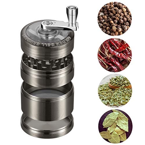LIHAO 2”(5cm) Grinder Moulin à Herbes Épices en Zinc Alliage en 4 Pièces avec Manivelle - Nickel Noir