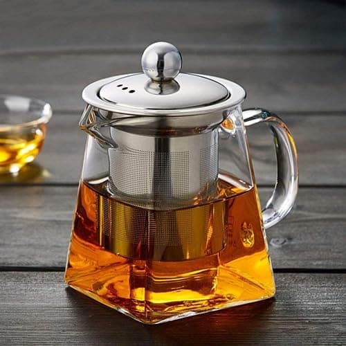 Théière en Verre avec Infuseur Amovible, Teapot Bouilloire 750 ML en Verre Borosilicate Transparente et Classique, Passoire et Couvercle en Acier Inoxydable 304