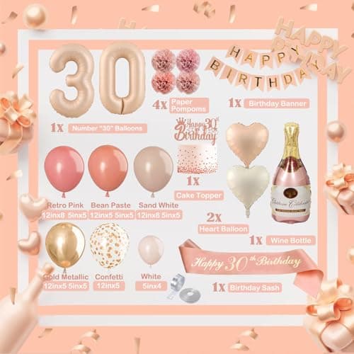 Decoration Anniversaire 30 Ans Femme, Ballon 30 Ans, Deco 30 Ans, Happy Birthday Decoration, Ballons Roses Rétro 30e Anniversaire Avec Banderole Joyeux Anniversaire Pour Décoration De Fête Pour Femmes