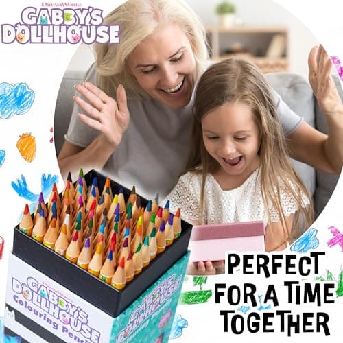 Gabby's Dollhouse Crayons de Couleur Enfant, Coffret 72 Crayons de Couleur de Gabby et la Maison Magique, Couleurs Assorties