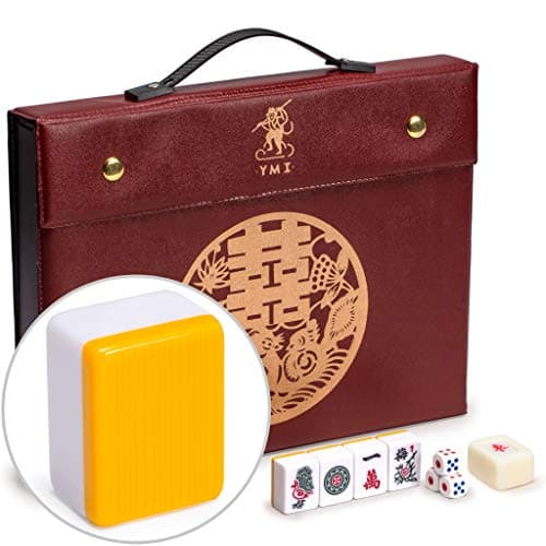 Yellow Mountain Imports Jeu de Mahjong Chinois Professionnel, Double Bonheur (Jaune) - avec 146 Pièces de Taille Moyenne [專業中式麻將]