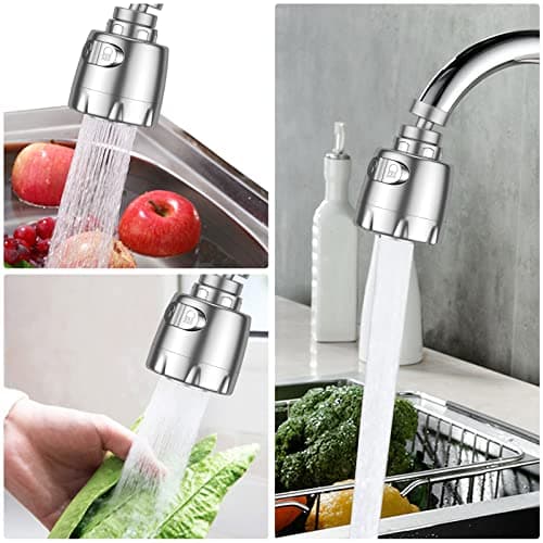 Vinabo Aérateur pour robinet rotatif à 360 °, buse robinet cuisine, évier avec filtre régulateur de tête, 2 modes, aérateur robinet, atomiseur robinet, tête robinet de cuisine, argenté