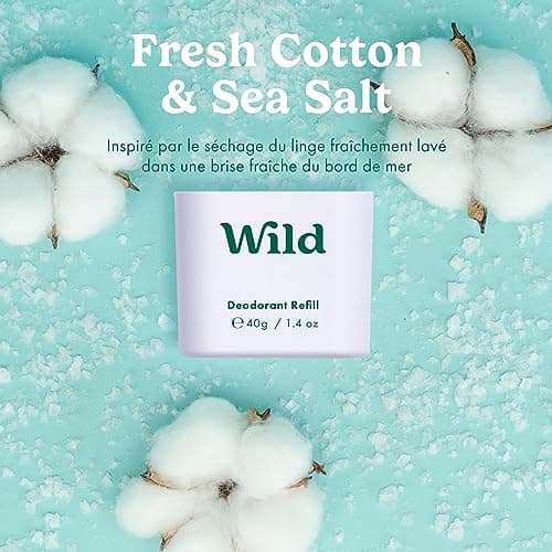 Wild - Déodorant Naturel Rechargeable - Sans Aluminium - Etui Violet avec Lot Varié de Recharge (3 x 40g) - Comprend Fresh Cotton & Sea Salt, Jasmine & Mandarin et Coconut & Vanilla - Végan